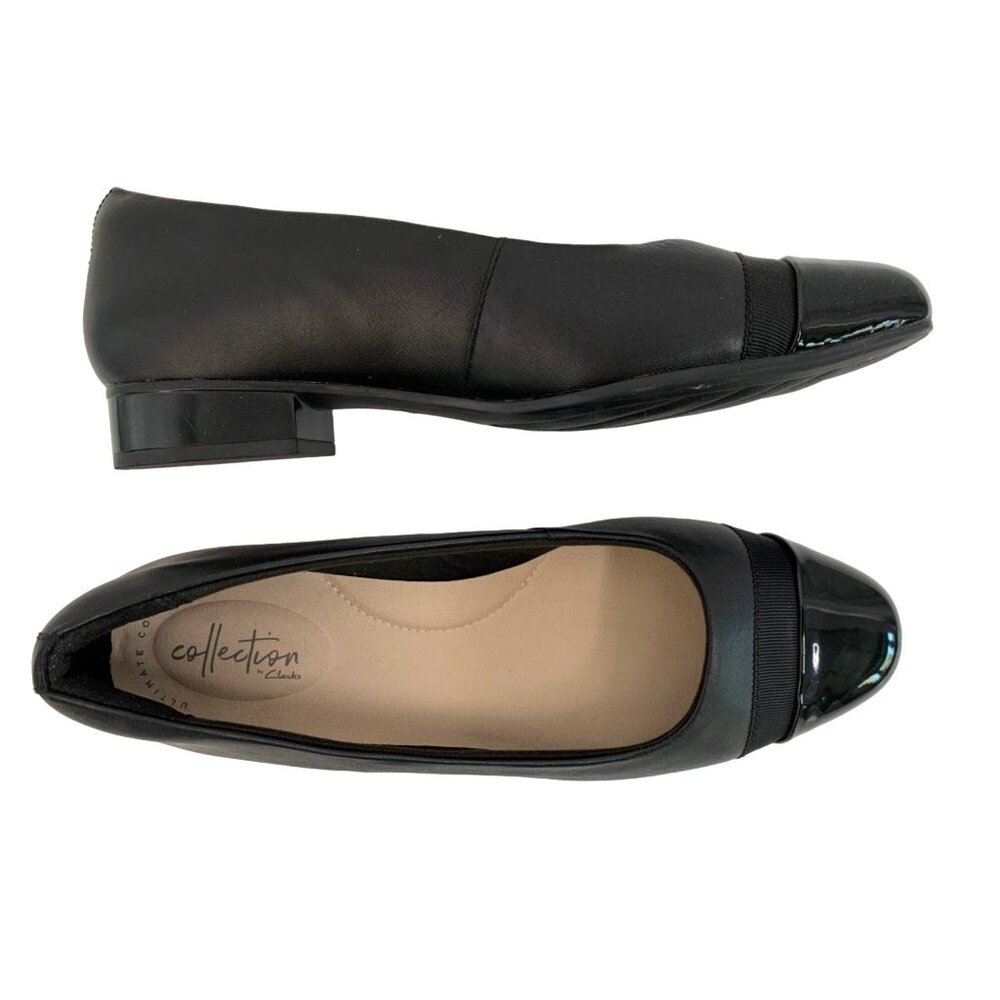 Womens Juliet Monte Clarks Size 8.5W Black Leather Ballet Flat Shoes NWOB 7088